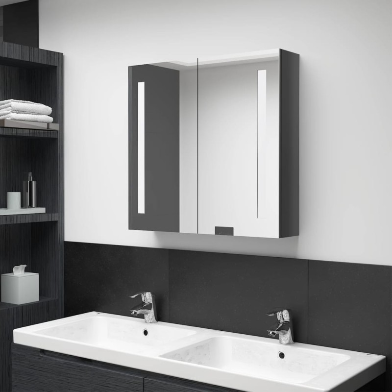 vidaXL LED-Spiegelschrank fürs Bad Glänzend Grau 62x14x60 cm vidaXL LED-Spiegelschrank fürs Bad Glänzend Grau 62x14x60 cm