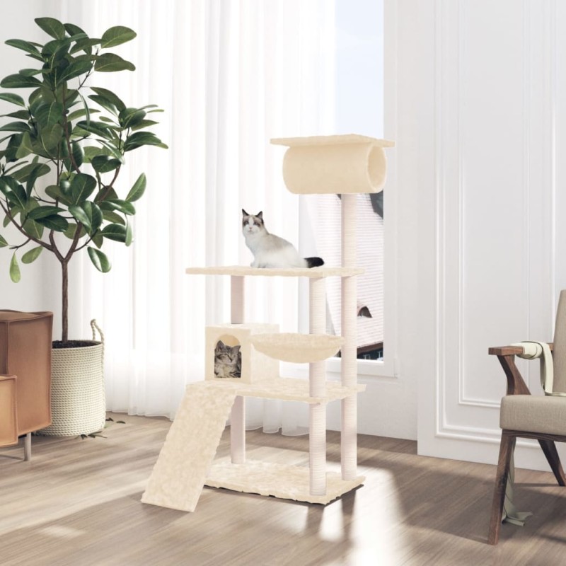 vidaXL Kratzbaum mit Sisal-Kratzsäulen Creme 131 cm vidaXL Kratzbaum mit Sisal-Kratzsäulen Creme 131 cm