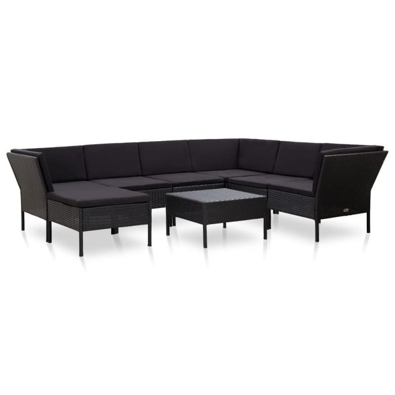 8-tlg. Garten-Lounge-Set mit Auflagen Poly Rattan Schwarz 8-tlg. Garten-Lounge-Set mit Auflagen Poly Rattan Schwarz