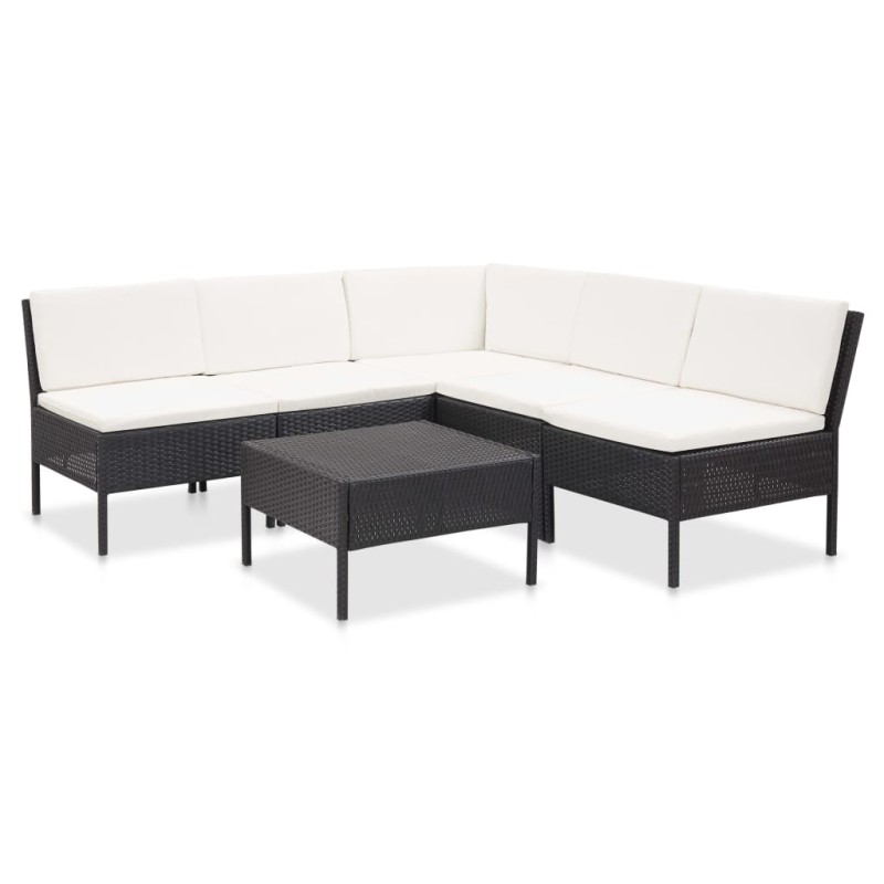 6-tlg. Garten-Lounge-Set mit Auflagen Poly Rattan Schwarz 6-tlg. Garten-Lounge-Set mit Auflagen Poly Rattan Schwarz