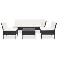 6-tlg. Garten-Lounge-Set mit Auflagen Poly Rattan Schwarz