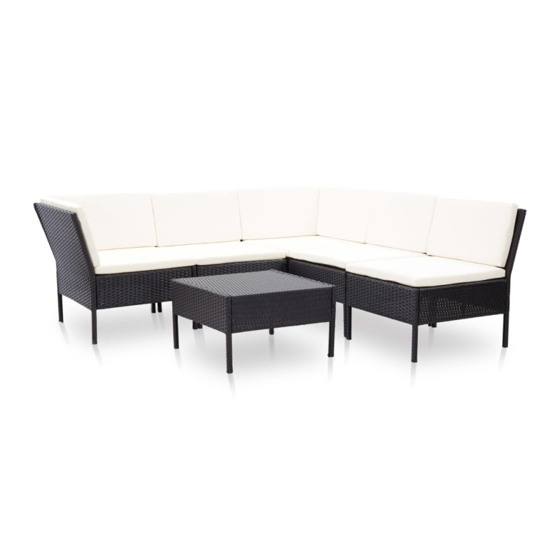 6-tlg. Garten-Lounge-Set mit Auflagen Poly Rattan Schwarz 6-tlg. Garten-Lounge-Set mit Auflagen Poly Rattan Schwarz