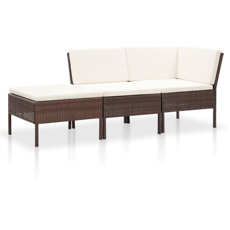 3-tlg. Garten-Lounge-Set mit Auflagen Poly Rattan Braun 3-tlg. Garten-Lounge-Set mit Auflagen Poly Rattan Braun