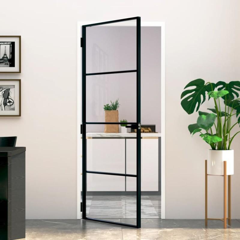 vidaXL Innentür Schwarz 83x201,5 cm Hartglas & Aluminium Schlank vidaXL Innentür Schwarz 83x201,5 cm Hartglas & Aluminium Schlank