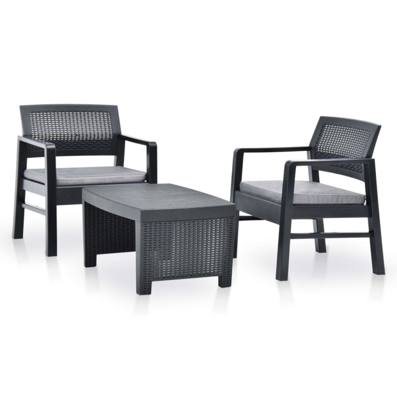 vidaXL 3-tlg. Garten-Lounge-Set Kunststoff Anthrazit vidaXL 3-tlg. Garten-Lounge-Set Kunststoff Anthrazit
