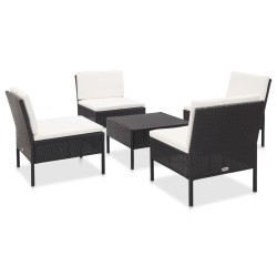 5-tlg. Garten-Sofagarnitur mit Auflagen Poly Rattan Schwarz