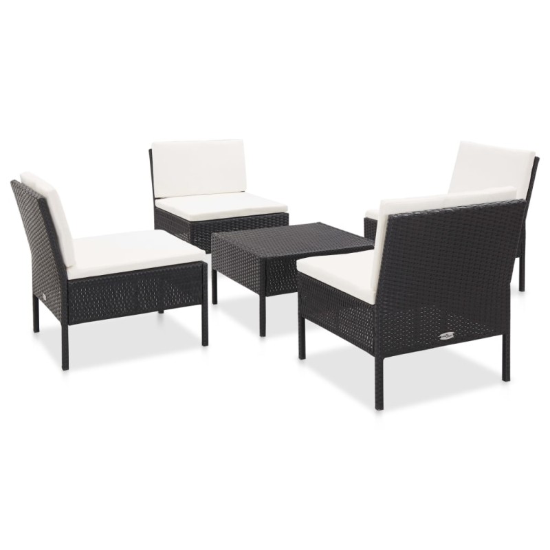 5-tlg. Garten-Sofagarnitur mit Auflagen Poly Rattan Schwarz 5-tlg. Garten-Sofagarnitur mit Auflagen Poly Rattan Schwarz
