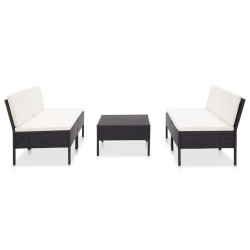 5-tlg. Garten-Sofagarnitur mit Auflagen Poly Rattan Schwarz