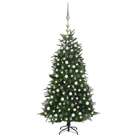 vidaXL Künstlicher Weihnachtsbaum LEDs & Kugeln Grün 210 cm PVC & PE