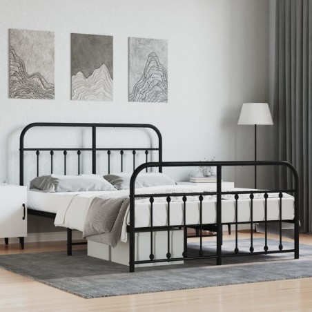 vidaXL Bettgestell mit Kopf- und Fußteil Metall Schwarz 140x200 cm