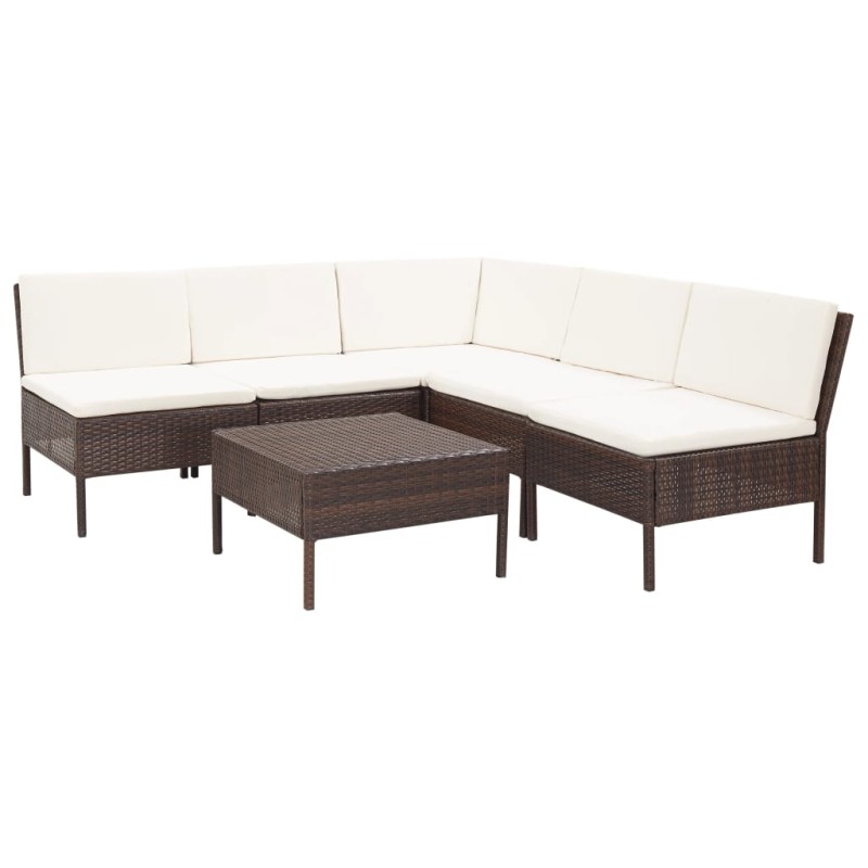 vidaXL 6-tlg. Garten-Lounge-Set mit Auflagen Poly Rattan Braun vidaXL 6-tlg. Garten-Lounge-Set mit Auflagen Poly Rattan Braun