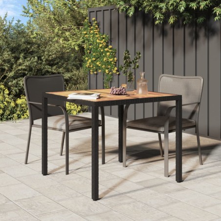 vidaXL Gartentisch 90x90x75 cm Poly Rattan und Akazienholz Schwarz