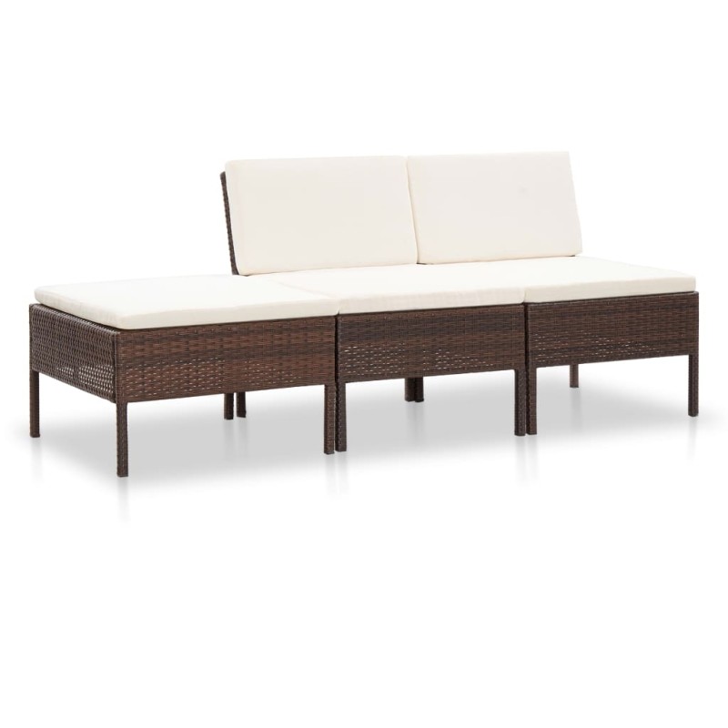 3-tlg. Garten-Lounge-Set mit Auflagen Poly Rattan Braun 3-tlg. Garten-Lounge-Set mit Auflagen Poly Rattan Braun