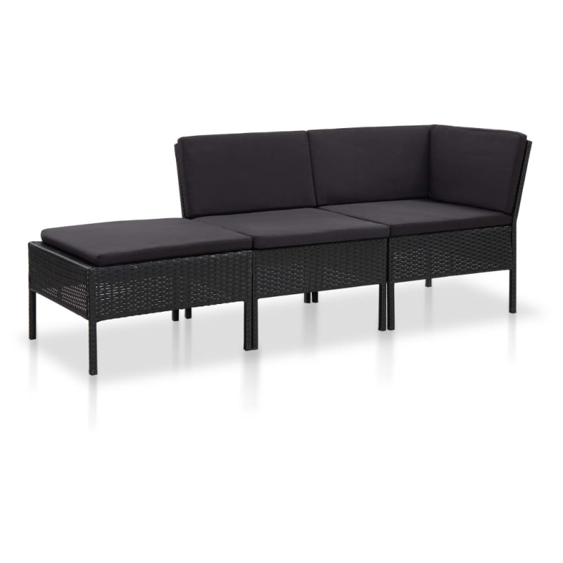 vidaXL 3-tlg. Garten-Lounge-Set mit Auflagen Poly Rattan Schwarz vidaXL 3-tlg. Garten-Lounge-Set mit Auflagen Poly Rattan Schwarz