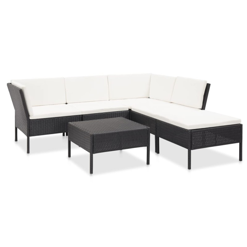 vidaXL 6-tlg. Garten-Lounge-Set mit Auflagen Poly Rattan Schwarz vidaXL 6-tlg. Garten-Lounge-Set mit Auflagen Poly Rattan Schwarz