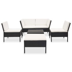 vidaXL 6-tlg. Garten-Lounge-Set mit Auflagen Poly Rattan Schwarz