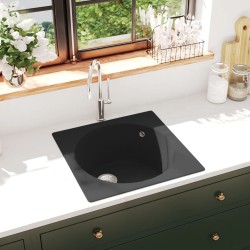vidaXL Küchenspüle mit Überlauf Schwarz Granit