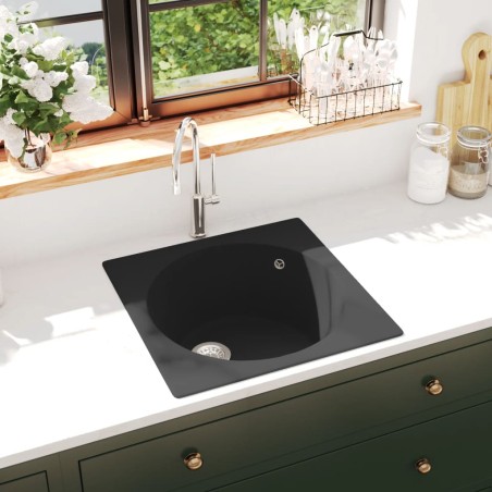 vidaXL Küchenspüle mit Überlauf Schwarz Granit