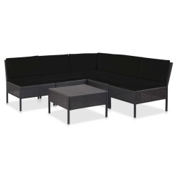 vidaXL 6-tlg. Garten-Lounge-Set mit Auflagen Poly Rattan Schwarz