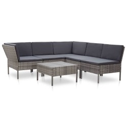 6-tlg. Garten-Lounge-Set mit Auflagen Poly Rattan Grau