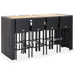 vidaXL 9-tlg. Garten-Bar-Set Poly Rattan und Akazienholz Schwarz
