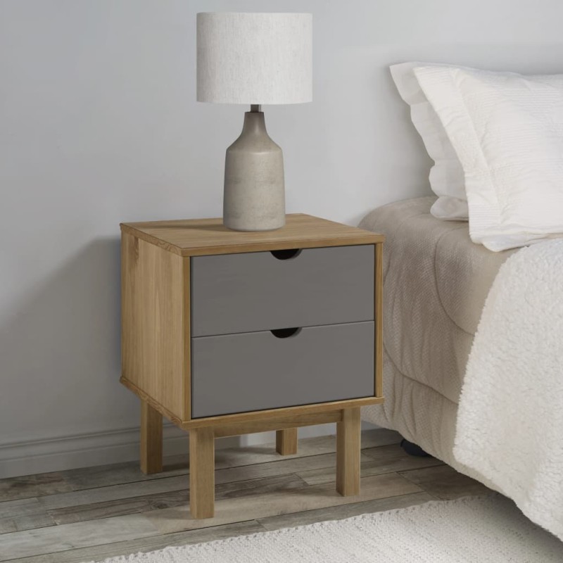 vidaXL Nachttisch OTTA Braun&Grau 46x39,5x57 cm Massivholz Kiefer vidaXL Nachttisch OTTA Braun&Grau 46x39,5x57 cm Massivholz Kiefer