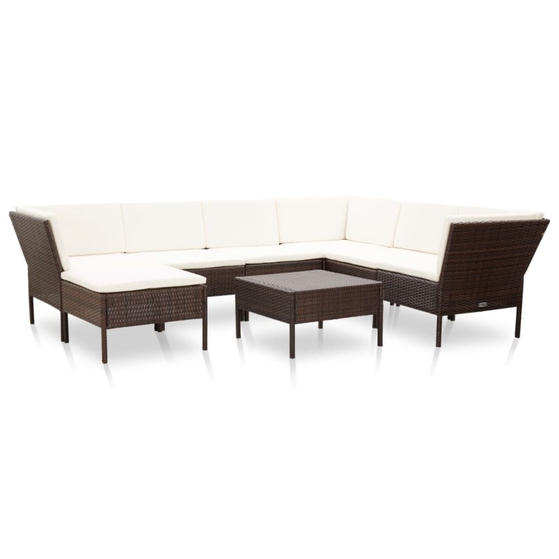 8-tlg. Garten-Lounge-Set mit Auflagen Poly Rattan Braun 8-tlg. Garten-Lounge-Set mit Auflagen Poly Rattan Braun
