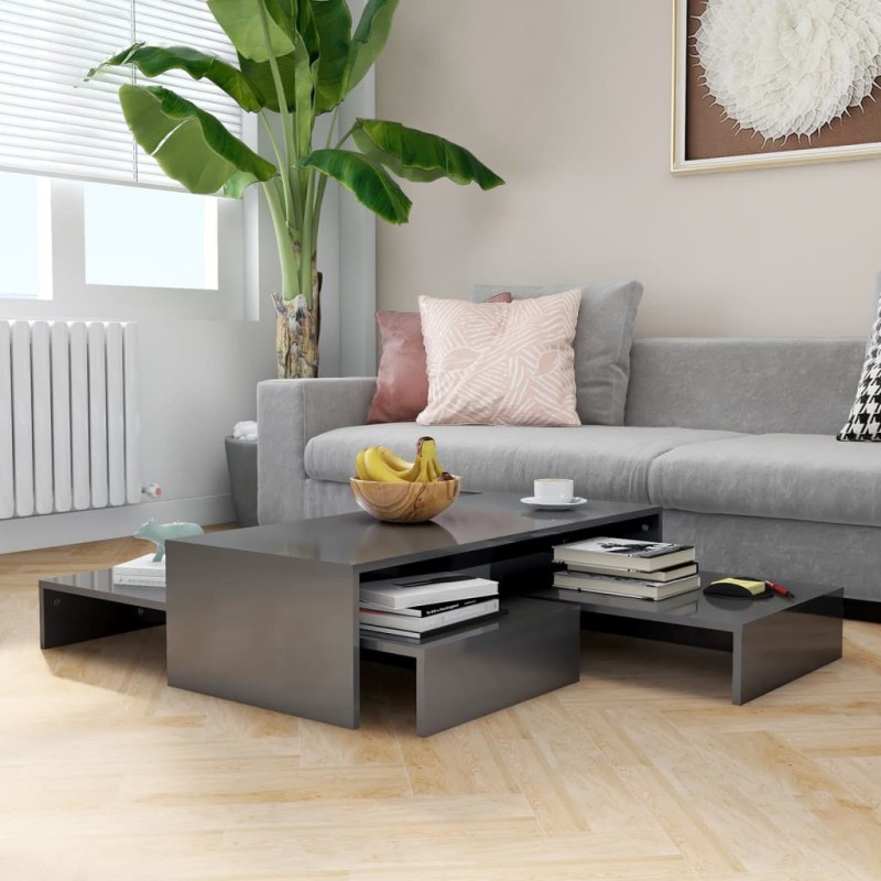 vidaXL Satztisch-Set Hochglanz-Grau 100x100x26,5 cm vidaXL Satztisch-Set Hochglanz-Grau 100x100x26,5 cm