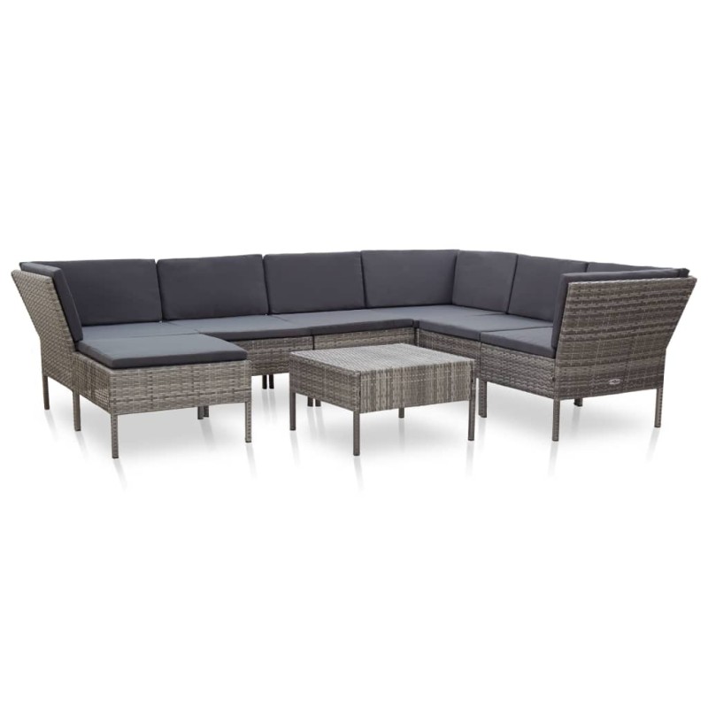 vidaXL 8-tlg. Garten-Lounge-Set mit Auflagen Poly Rattan Grau vidaXL 8-tlg. Garten-Lounge-Set mit Auflagen Poly Rattan Grau