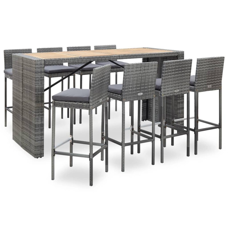 vidaXL 9-tlg. Garten-Bar-Set Poly Rattan und Akazienholz Grau vidaXL 9-tlg. Garten-Bar-Set Poly Rattan und Akazienholz Grau