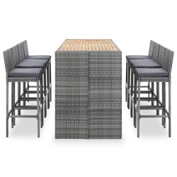 vidaXL 9-tlg. Garten-Bar-Set Poly Rattan und Akazienholz Grau