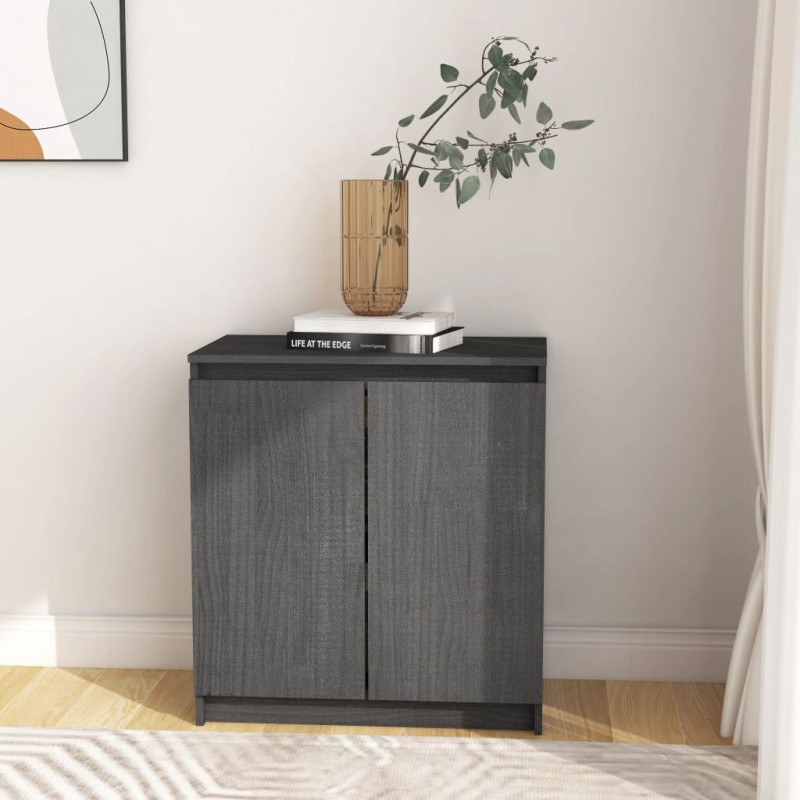 vidaXL Beistellschrank Grau 60x36x65 cm Kiefer Massivholz vidaXL Beistellschrank Grau 60x36x65 cm Kiefer Massivholz