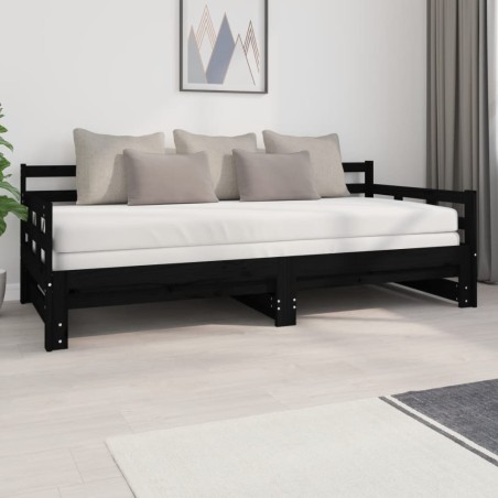 vidaXL Tagesbett Ausziehbar Schwarz Massivholz Kiefer 2x(90x200) cm