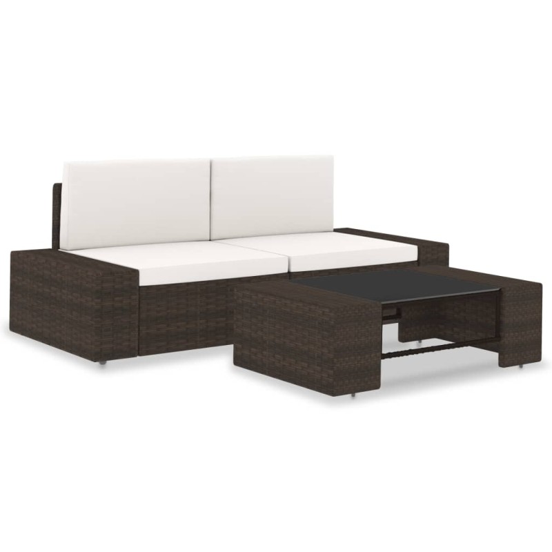 3-tlg. Garten-Lounge-Set Poly Rattan Braun 3-tlg. Garten-Lounge-Set Poly Rattan Braun