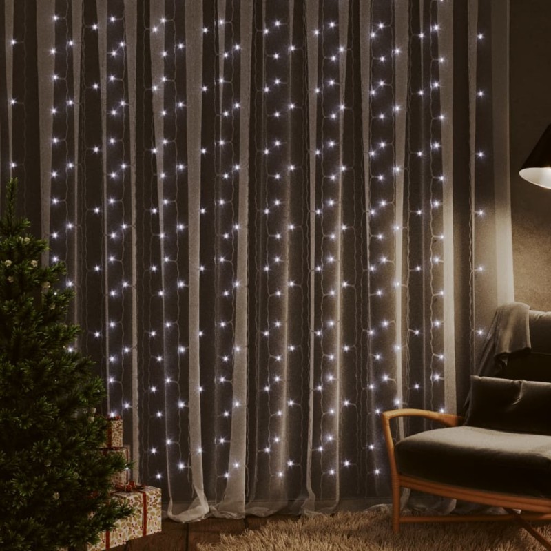 vidaXL LED-Lichtervorhang 3x3 m 300 LED Kaltweiß 8 Funktionen vidaXL LED-Lichtervorhang 3x3 m 300 LED Kaltweiß 8 Funktionen