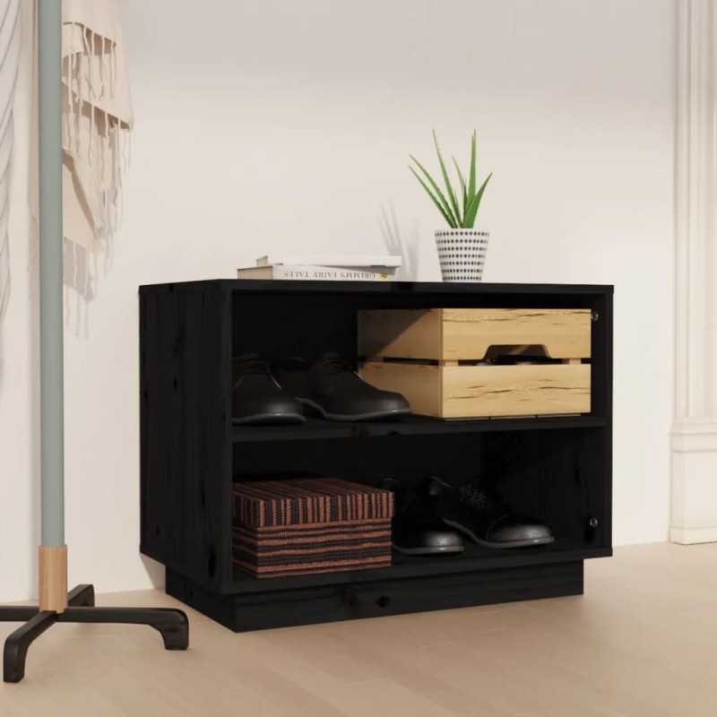 vidaXL Schuhschrank Schwarz 60x34x45 cm Massivholz Kiefer vidaXL Schuhschrank Schwarz 60x34x45 cm Massivholz Kiefer