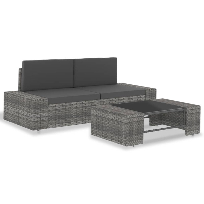 vidaXL 3-tlg. Garten-Lounge-Set Poly Rattan Grau vidaXL 3-tlg. Garten-Lounge-Set Poly Rattan Grau