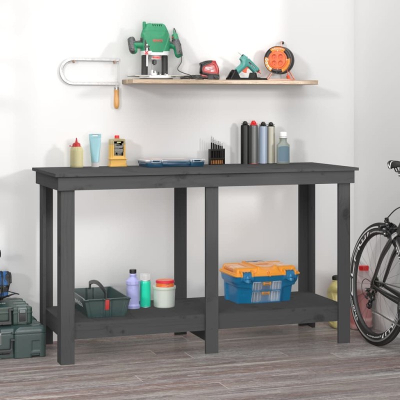 vidaXL Werkbank Grau 140x50x80 cm Massivholz Kiefer vidaXL Werkbank Grau 140x50x80 cm Massivholz Kiefer