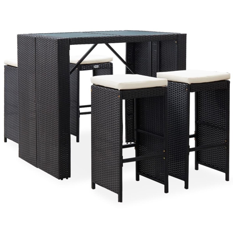 5-tlg. Garten-Bar-Set Poly Rattan und Glas Schwarz 5-tlg. Garten-Bar-Set Poly Rattan und Glas Schwarz