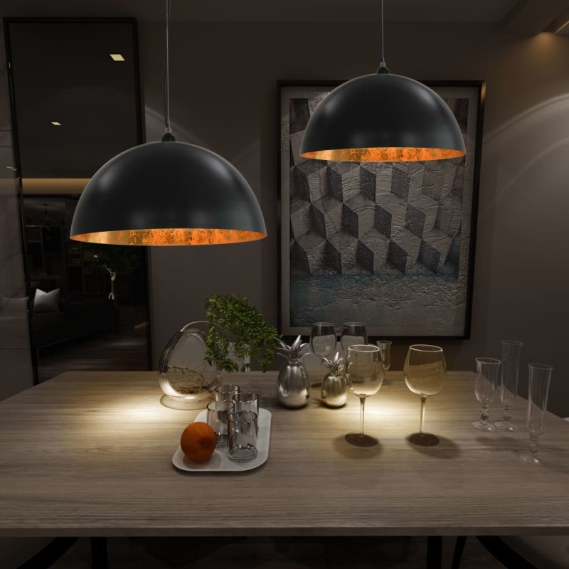 vidaXL Deckenleuchten 2 Stk. Schwarz und Gold Halbkugelförmig 50cm E27 vidaXL Deckenleuchten 2 Stk. Schwarz und Gold Halbkugelförmig 50cm E27