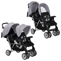 vidaXL Tandem-Kinderwagen Stahl Grau und Schwarz 