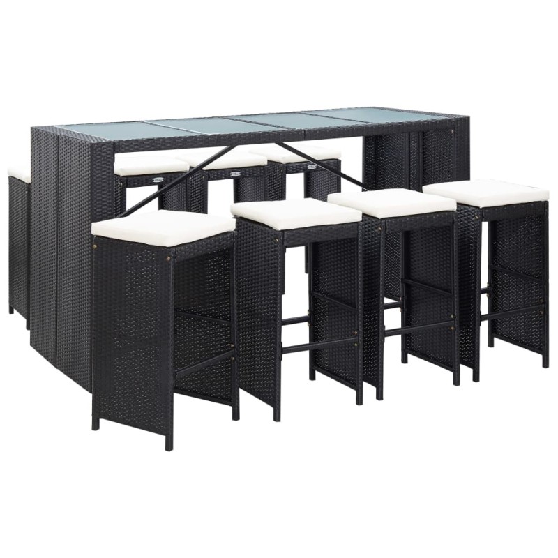 9-tlg. Gartenbar-Set Poly Rattan Schwarz 9-tlg. Gartenbar-Set Poly Rattan Schwarz