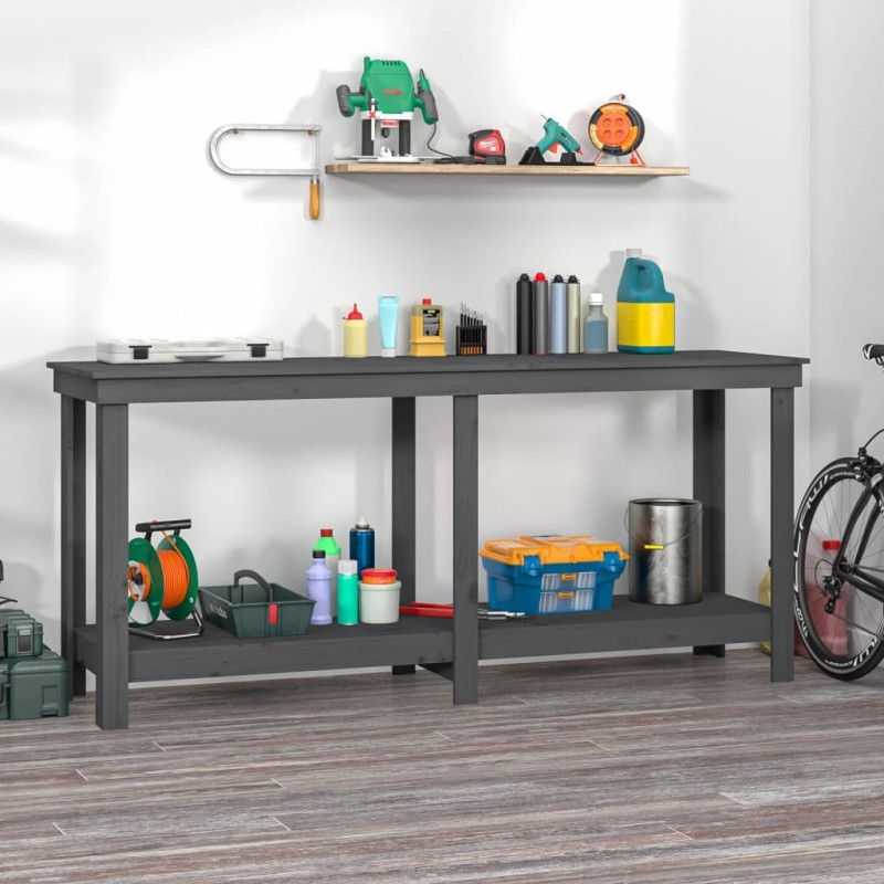 vidaXL Werkbank Grau 180x50x80 cm Massivholz Kiefer vidaXL Werkbank Grau 180x50x80 cm Massivholz Kiefer
