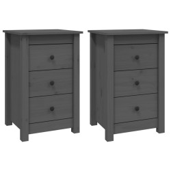 vidaXL Nachttische 2 Stk. Grau 40x35x61,5 cm Massivholz Kiefer