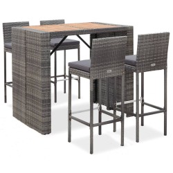 vidaXL 5-tlg. Garten-Bar-Set Poly Rattan und Akazienholz Grau