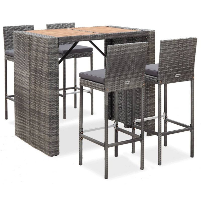 vidaXL 5-tlg. Garten-Bar-Set Poly Rattan und Akazienholz Grau vidaXL 5-tlg. Garten-Bar-Set Poly Rattan und Akazienholz Grau