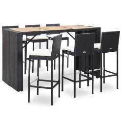 7-tlg. Gartenbar-Set mit Auflagen Poly Rattan Schwarz