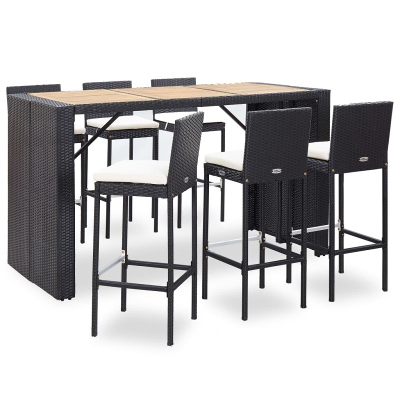 7-tlg. Gartenbar-Set mit Auflagen Poly Rattan Schwarz 7-tlg. Gartenbar-Set mit Auflagen Poly Rattan Schwarz