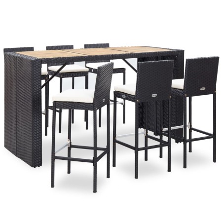 7-tlg. Gartenbar-Set mit Auflagen Poly Rattan Schwarz