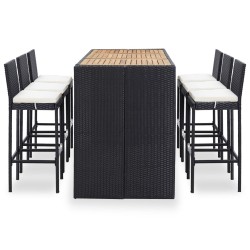 7-tlg. Gartenbar-Set mit Auflagen Poly Rattan Schwarz